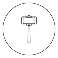 Stick holder for selfie black icon outline in circle image vector