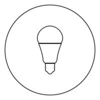 LED lightbulb black icon outline in circle image vector