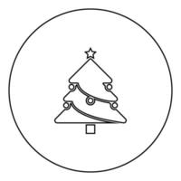 Christmas Tree black icon outline in circle image vector