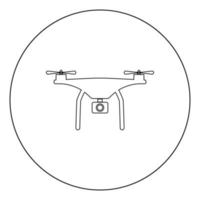 icono de drone color negro en círculo o redondo vector