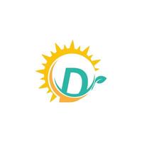 Letter D icon logo with leaf combined with sunshine design vector