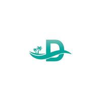 Letter D logo  coconut tree and water wave icon design vector