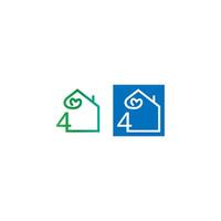 Number 4 house with love icon logo vector