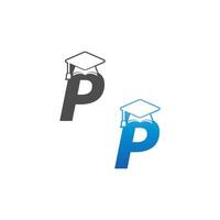 Letter P graduation cap concept design vector