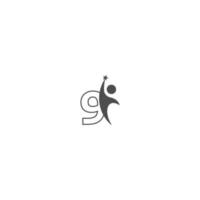 logotipo del icono número 9 con el hombre de éxito abstracto en el frente, diseño creativo del icono del logotipo del alfabeto vector