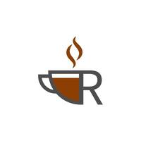 concepto de logotipo de letra r de diseño de icono de taza de café vector