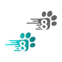 Number 8  icon on paw prints logo vector