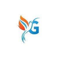 letra g combinada con el logotipo del icono del colibrí del ala de fuego