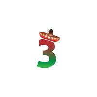Number 3 Mexican hat concept design vector