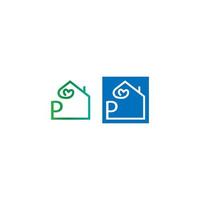 Letter P house with love icon logo vector