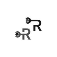 icono del logotipo de la letra r que forma un diseño de llave y perno vector