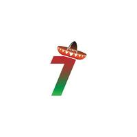 Number 7 Mexican hat concept design vector