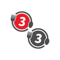 Fork and spoon icon circling number 3  logo design vector