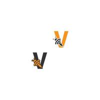 Letter V bee icon  creative design logo vector