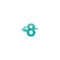 número 8 logo cocotero y diseño de icono de onda de agua vector