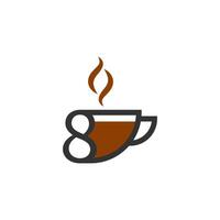 concepto de logotipo número 8 de diseño de icono de taza de café vector