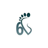 Number 6 icon logo combined with footprint icon design vector