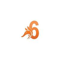 combinación de icono de cabeza de zorro con diseño de icono de logotipo número 6