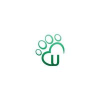 Letter U icon on paw prints logo vector