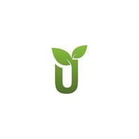 letra u con el logo del símbolo de la hoja verde vector
