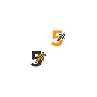 Number 5 bee icon  creative design logo vector