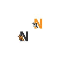 logotipo de diseño creativo de icono de abeja letra n vector