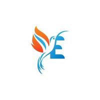 Letter E combined with the fire wing hummingbird icon logo vector