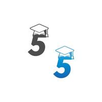 Number 5 graduation cap concept design vector