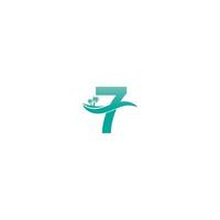 número 7 logo árbol de coco y diseño de icono de onda de agua vector
