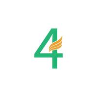 Number 4 logo with wing icon design concept vector