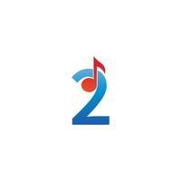 Number 2 logo icon combined with note musical design vector