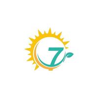 logotipo de icono número 7 con hoja combinada con diseño de sol vector