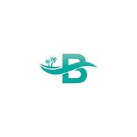 Letter B logo  coconut tree and water wave icon design vector