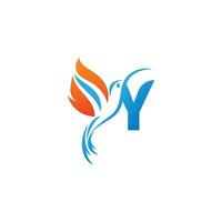 Letter Y combined with the fire wing hummingbird icon logo vector