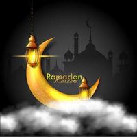 Ramadan Kareem islamic greeting design line mosque dome with arabic pattern lantern vector