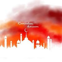 Red watercolor islamic banner with mosque design vector