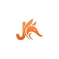 combinación de icono de cabeza de zorro con diseño de icono de logotipo de letra j vector