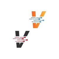 Letter V  simple  tech logo with circuit lines style icon vector