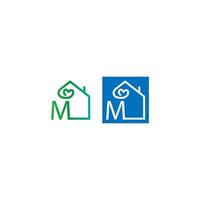 Letter M house with love icon logo vector