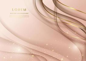 Abstract 3d template soft pink background with gold lines curved wavy sparking with copy space for text. Luxury style. Vector illustration