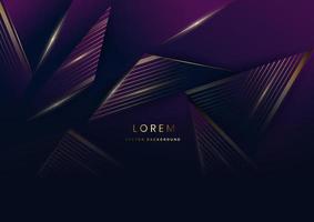 3D luxury triangle elegant purple and dark blue with golden lines and light effect with copy space for text. Template award design. vector