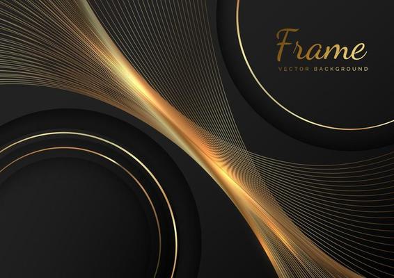 Abstract 3d luxury geometric circles golden line on black background with golden lines curve. Frame circle. You can use for ad, poster, template, business presentation.