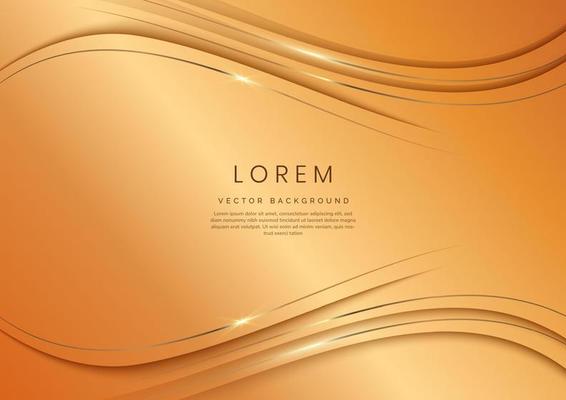 Abstract 3d gold curve template luxury on gold background with space for text.