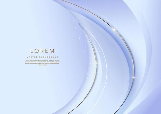 Abstract 3d light blue background with gold lines curved wavy sparkle with copy space for text. Luxury style template design.