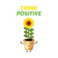 Positive Thinking, cute sunflower doing meditation vector