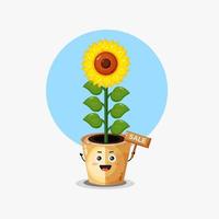 Cute sunflower character with sale sign vector