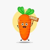 lindo personaje de zanahoria con cartel de venta vector