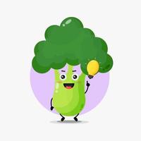 Cute broccoli character with light bulb idea vector