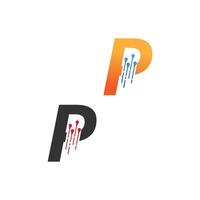 Letter P  simple  tech logo with circuit lines style icon vector