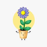 Illustration of cute flower character meditating